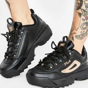 Fila Black Disruptor 2 Metallic Accent Sneakers